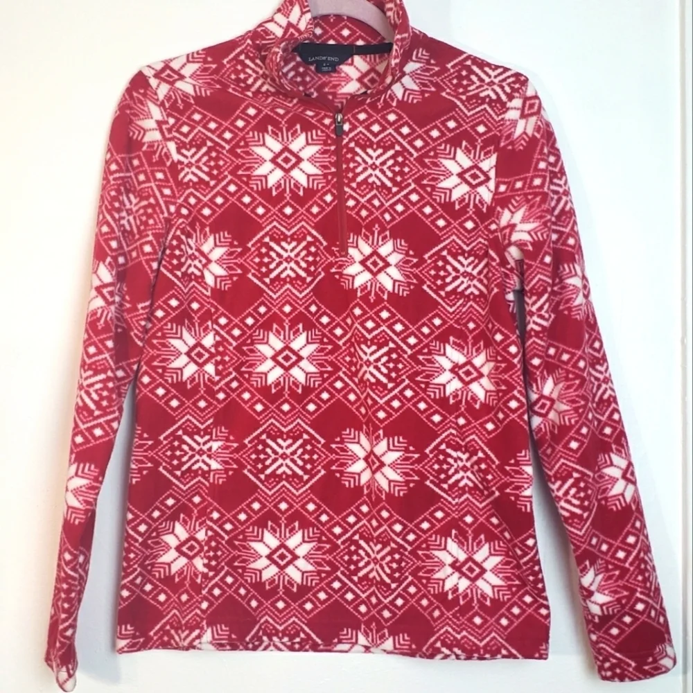 Lands End  Red Quarter Zipper Mock Neck Women's Fleece Size XS   NWOT